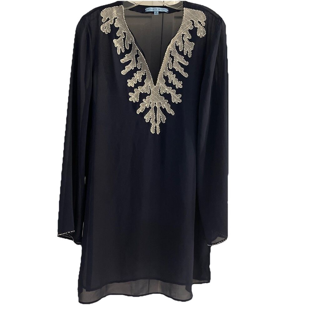 Antonio Melani Beaded Sheer Cover Up Navy Blue White Medium